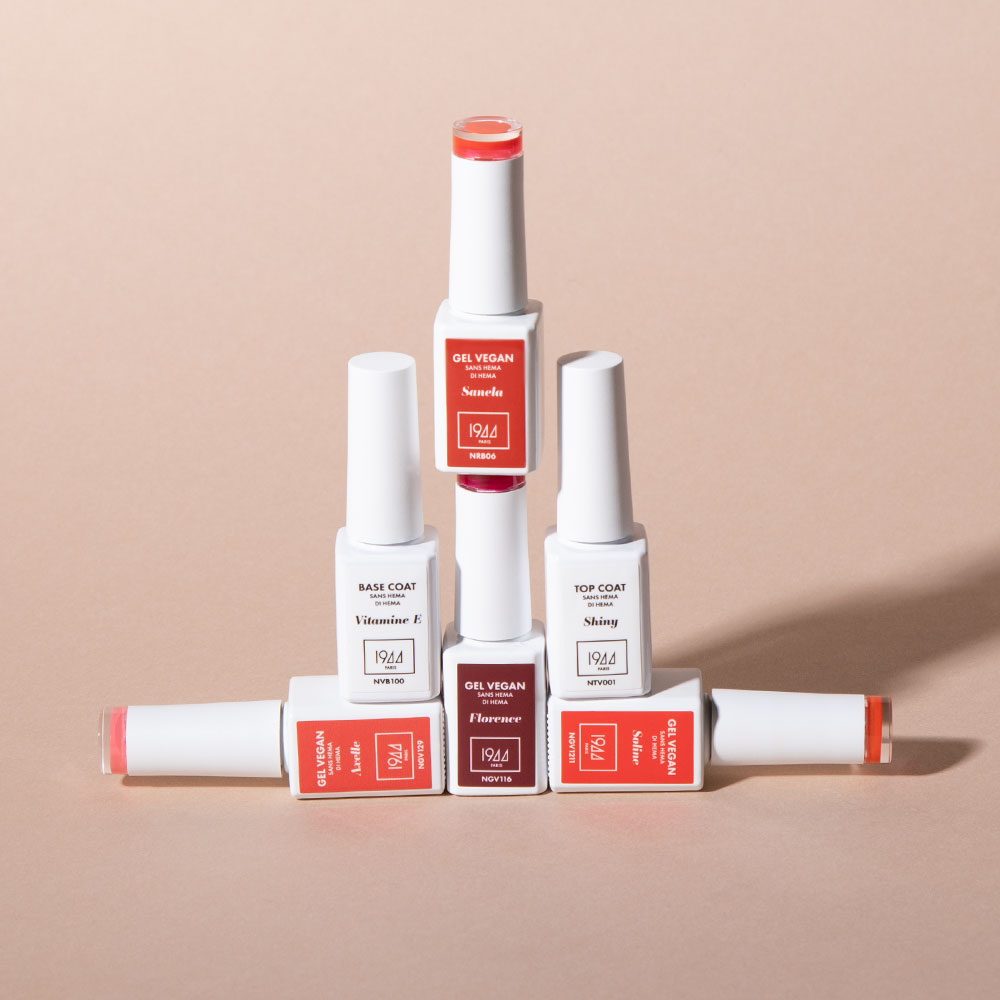 Coffret Gel Vegan quatre couleurs, Base Coat et Top Coat